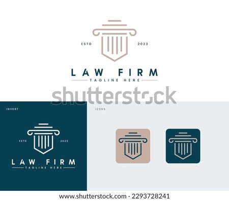 Law firm justice logo design template inspiration. Logos can be used for icons, brands, identity, monograms, clean, modern, grey, and business company