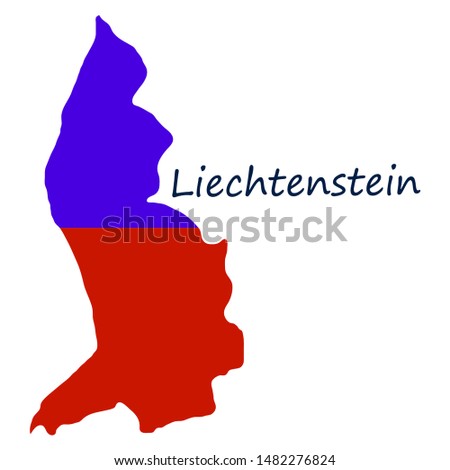 Map outline country shaped and flag of Liechtenstein, It is a horizontal bicolor of blue and red, charged with a gold crown in the canton with name text Principality of Liechtenstein.