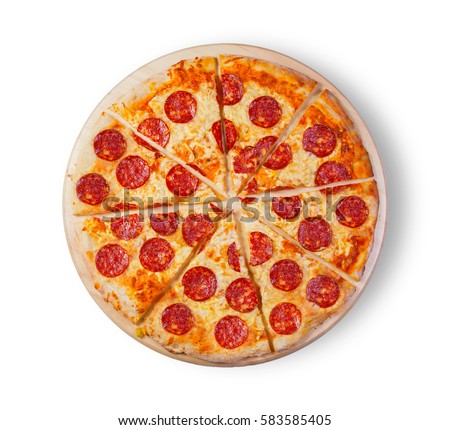 Similar – Image, Stock Photo Sliced pizza pepperoni on blue background. Pizza salami slices