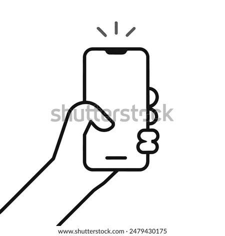 Close-up of a right hand holding a black smartphone in portrait orientation. The phone's screen is bright white, illuminating the hand.