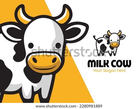 Cute Milk Cow Mascot logo Template.