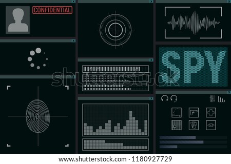 Software for the spy. Monitor vector illustration. Detective intelligence.