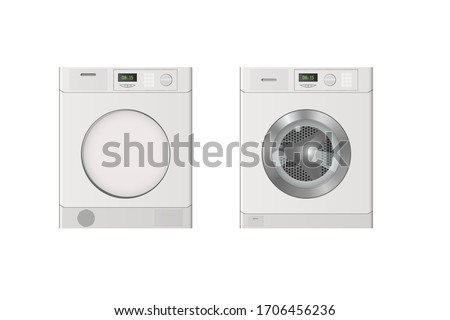 The drying and washing machine. Vector illustration. Household cleaner equipment.