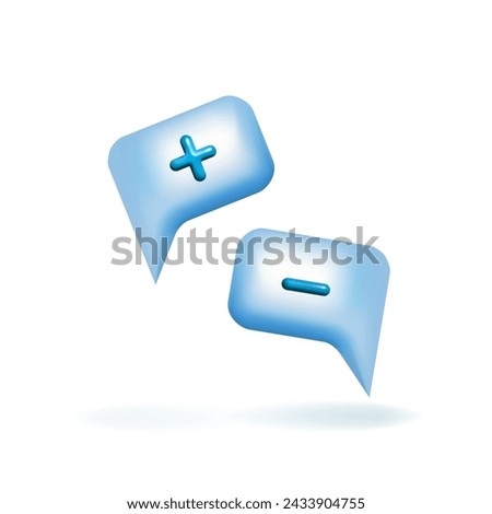 3d blue bubble speeches with plus and minus. Messenger dialogue vector illustration design. Chat conversation template.