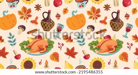 Thanksgiving vector seamless pattern. Holidays autumn background