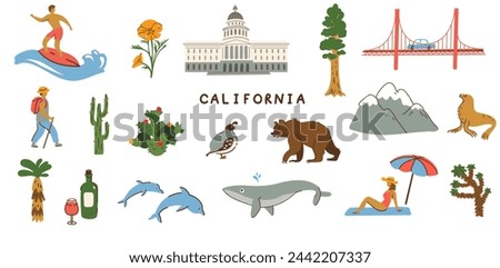 Vector clipart collection with California symbols