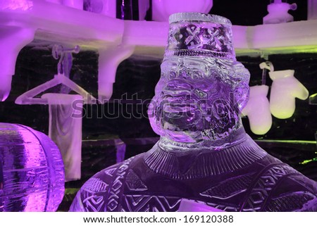 BRUGES, BELGIUM - CIRCA DECEMBER 2013: The Snow & Ice Sculpture Festival Bruges 2013 in December 2013. This year the exhibition is based on Disney\'s newest movie Frozen