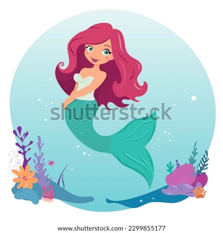
Cartoon character – pink hair mermaid    Vector illustration