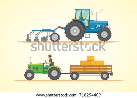 Farm tractor icon vector illustration. Heavy agricultural machinery for field work.