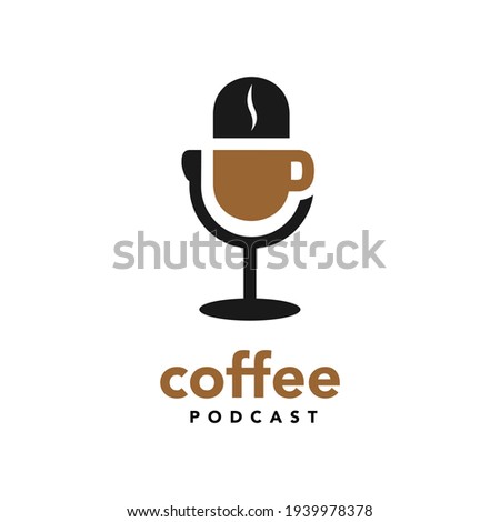 Coffee Podcast Logo Symbol Microphone and Coffee cup Symbol