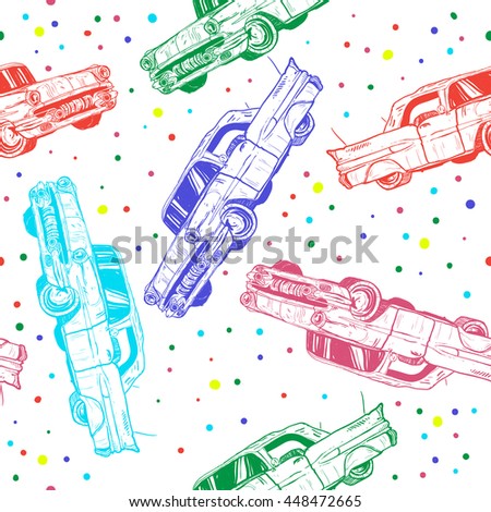 seamless pattern cartoon traditional old Cuban cars. Vector background. Design elements for poster. 