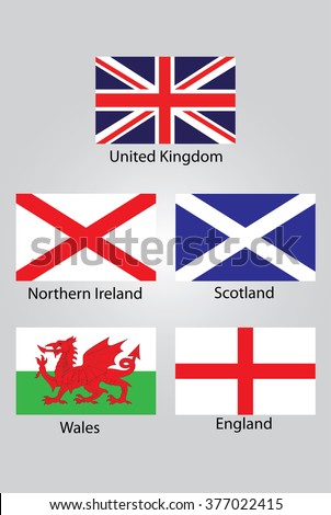 The Flags Of British Northern Ireland Scotland Wales And England Stock ...