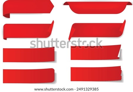 Set of Red ribbon and banner with Special Offer. Discount banner promotion template. Vector illustration. Isolated on white background, Sale tags. Discount red ribbons, banners and icons, Shopping Tag