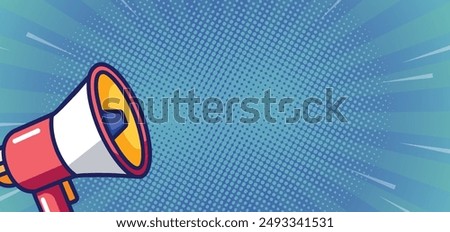 Flat Design Illustration Background of Hand Holding Megaphone Horn Speaker for Attention Announcement with Copy Space, Megaphone, loudspeaker. Speaker, social media, advertising and promotion symbol.