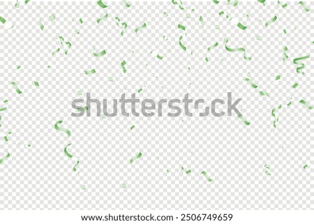 Falling bright Green Glitter confetti, ribbon, stars celebration, serpentine isolated on transparent background. confetti flying on the floor. New year, birthday, valentines day design element.