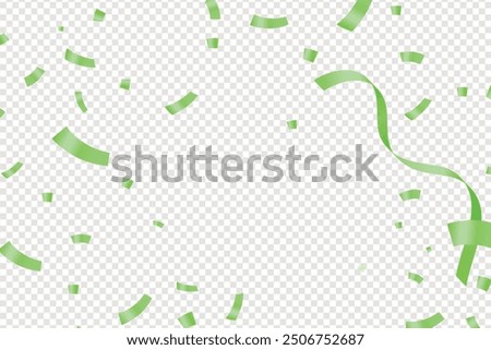 Many Falling Green Confetti On Transparent Background. Celebration and Party. Vector holiday festive celebration background with confetti green, Colorful confetti vector for the festival and party.