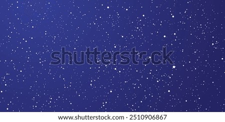 Magical heavy snow flakes backdrop. Snowstorm speck ice particles. Snowfall sky white teal blue wallpaper. Rime snowflakes february vector. Snow hurricane landscape, snowflakes on dark blue background