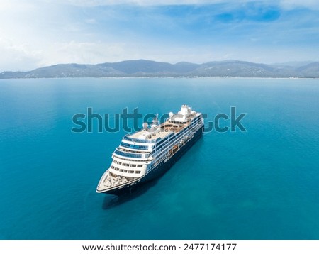 Similar – Image, Stock Photo Sunset with cruise ship and mountains, evening sky in Motor bay