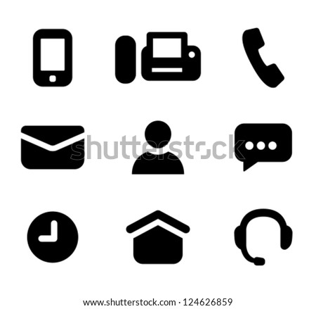Contact information signs: mobile phone, fax, telephone, email, person, instant messenger, time of work, business hours, address, hotline. Designed specifically for small sizes