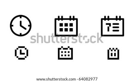 Time and date icons. Icons are aligned to pixel grid. This means that the images are prepared for use in small-sizes. Perfectly for the Web.