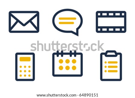 Mail, comment, media, calculator, calendar and tasks. Icons are aligned according to the pixel grid. It means that the images are prepared to use in small-sizes. It's perfect for the Web.