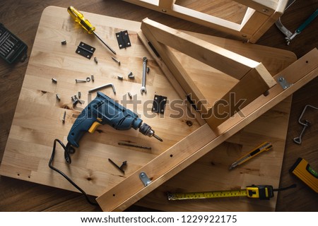 Image, Stock Photo Woodworking tools on wooden table