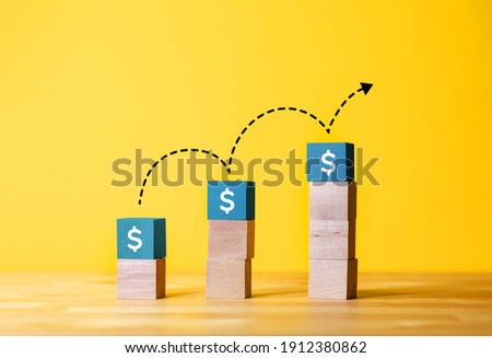 Saving money or profit increase concepts with text on wood blog.financial and investment growth. 商業照片 © 