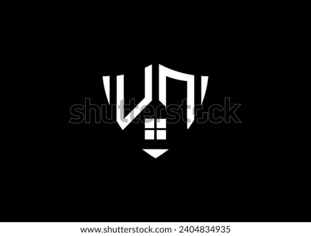 Real estate letter UN shield shape logo and house building vector template