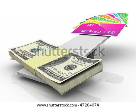 dollar banknotes on one side of the scales and gift cards on another