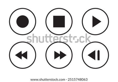 Media player button icons set.Pause, rewind, fast forward Play video icon collection.Vector Illustration 