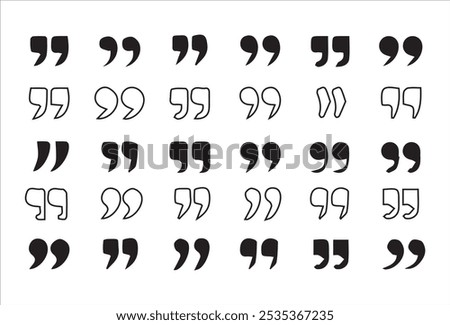 Set of quote mark, quotes icon vector sign design.Set of quote mark icons isolated on white background.Vector Illustration