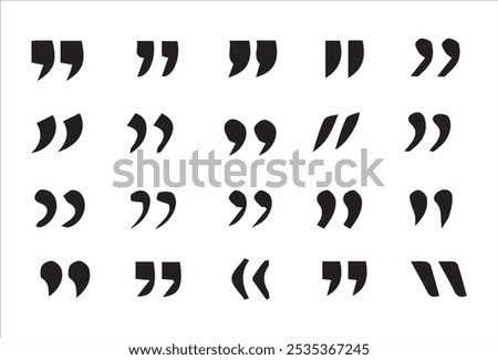 Set of quote mark, quotes icon vector sign design.Set of quote mark icons isolated on white background.Vector Illustration