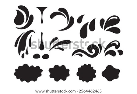 Water plus vector black color.Water drops, black sea ocean waves stencil. Liquid elements, cry droplet icons vector set.Illustration EPS 10