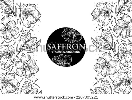 Background with saffron flowers: flower stamens and saffron flowers. Vector hand drawn illustration, suitable for invitation design, herbal, packaging, banner, flayer, textile