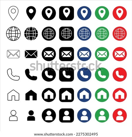 Set of contact us icons. Vector illustration | Address icon for web | Contact details icon(square)| Contact details Icon set circle