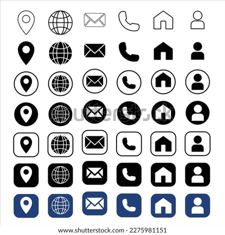 Set of contact us icons. Vector illustration , Address icon for web , Contact details icon(square+circle) , Contact details Icon set for circle and square.