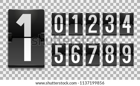 Numbers from Mechanical Scoreboard; Flip countdown clock counter; White digit on black board; Countdown flip board with Scoreboard