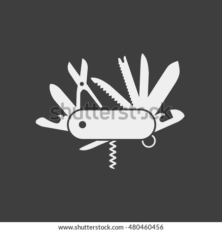 Swiss folding knife flat icon vector; Folding army knife; multi-tool instrument sign vector isolated