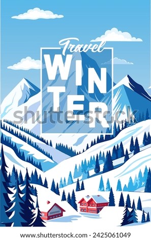 Winter Snowy Rocky Alps mountain landscape Christmas Holiday Events Travel Christmas Holiday calendar title page brochure snow Hotel sports ski air voyage cover modern poster design vector template