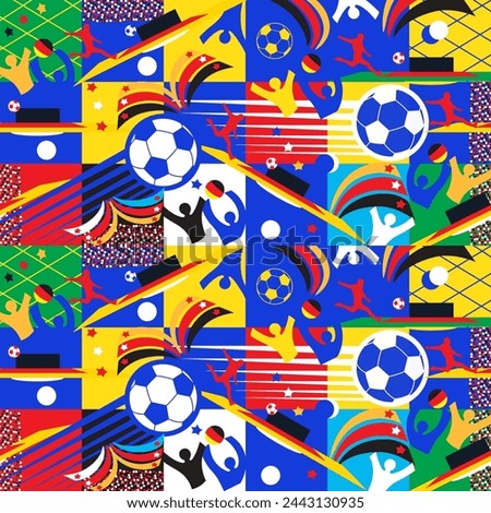 Soccer European championship. 2024 Abstract seamless pattern soccer Football field map Europe Champion League award cup Soccer ball Winner world WIN Euro Finale Game Summer Germany competition goal