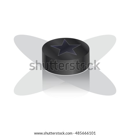 Hockey puck with shadow on white background. World Cup of Hockey 2023 icon. Ice Hockey logo vector. Black puck isolated symbol. Hockey Puck logo 3D Vector Illustration. Europe, Canada, Russia november