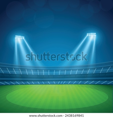 soccer stadium with illumination, green grass and night sky. Night Cricket stadium. Football night stadium  illustration vector. stadium light 3d rendering