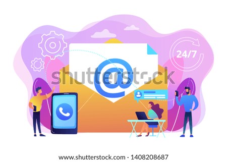 Email marketing, Internet chatting, 24 hours support. Get in touch, initiate contact, contact us, feedback online form, talk to customers concept. Bright vibrant violet vector isolated illustration 商業照片 © 