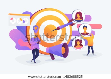 Customer attraction campaign, accurate promo, advertising business. Market segmentation, adverts, target market, target group, target customer concept. Vector isolated concept creative illustration
