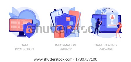 Database security software. Cyber crime, computer system hacking malware. Data protection, information privacy, data stealing metaphors. Vector isolated concept metaphor illustrations