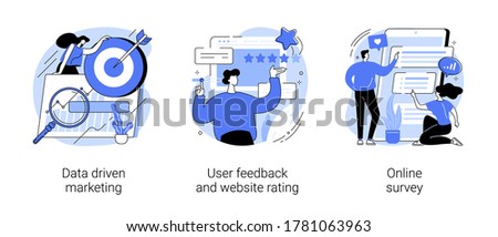 Customer behavior analysis abstract concept vector illustration set. Data driven marketing, user feedback and website rating, online survey, user data, marketing research tool abstract metaphor.