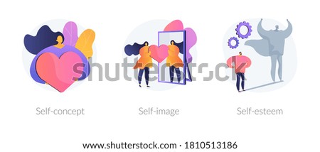 Personal image abstract concept vector illustration set. Self-concept, self-image and esteem, social role, individual psychology, confidence, positive self-perception, portrait abstract metaphor. 商業照片 © 