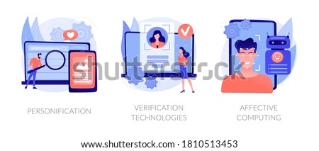 Data access and user experience abstract concept vector illustration set. Personification, verification technologies, affective computing, user password, social media account abstract metaphor.