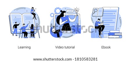Education and training abstract concept vector illustration set. Learning, video tutorial, ebook reading, school library, online courses, student homework, memory and knowledge abstract metaphor.