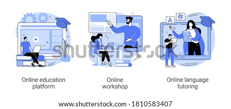 Distance web learning abstract concept vector illustration set. Online education platform, workshop and language tutoring, video call, educational webinar, personal tutor courses abstract metaphor.